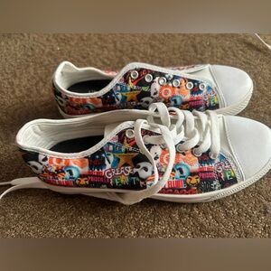 Vibrant White and Red Sneakers with Comic Print